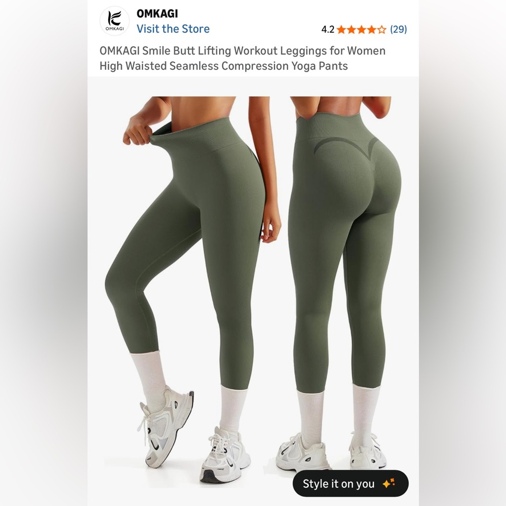 Omkagi Butt Lifting Seamless High-Rise Compression Leggings - Army Green